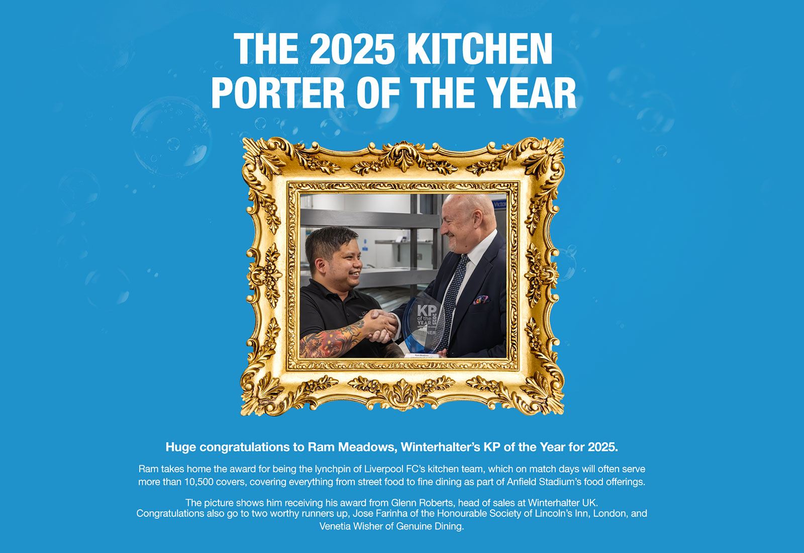 2025 kitchen porter of the year winner, Ram Meadows